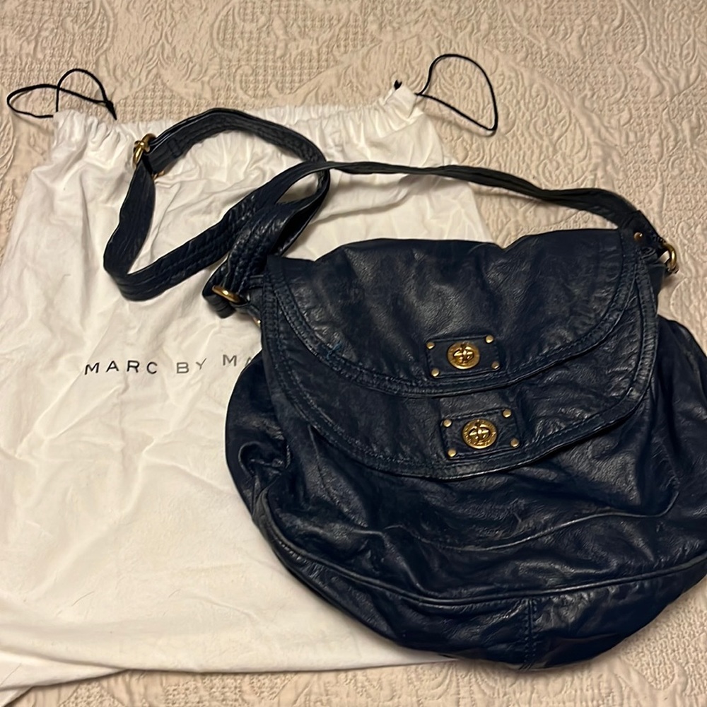 Marc by Marc Jacobs blue leather messenger/large hobo bag